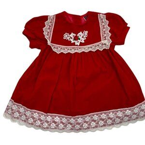 Vintage All Dressed Up Size 18 mo Red Velvet and White lace trimmed Dress